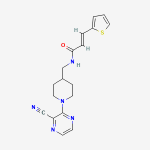 molecular formula C18H19N5OS B2460679 (E)-N-((1-(3-cyanopyrazin-2-yl)piperidin-4-yl)methyl)-3-(thiophen-2-yl)acrylamide CAS No. 1798419-71-2