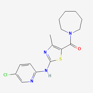 molecular formula C16H19ClN4OS B2460680 Azepan-1-yl{2-[(5-chloropyridin-2-yl)amino]-4-methyl-1,3-thiazol-5-yl}methanone CAS No. 1351845-13-0