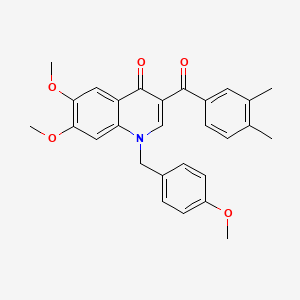 molecular formula C28H27NO5 B2460684 3-(3,4-Dimethylbenzoyl)-6,7-dimethoxy-1-[(4-methoxyphenyl)methyl]quinolin-4-one CAS No. 866808-34-6