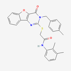 molecular formula C28H25N3O3S B2460685 N-(2,3-二甲基苯基)-2-[[3-[(4-甲基苯基)甲基]-4-氧代-[1]苯并呋喃[3,2-d]嘧啶-2-基]硫代]乙酰胺 CAS No. 866894-79-3
