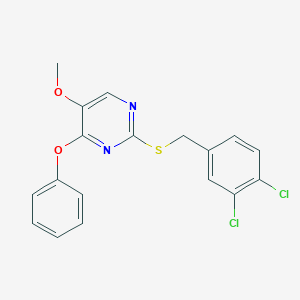 molecular formula C18H14Cl2N2O2S B2460722 2-[(3,4-Dichlorobenzyl)sulfanyl]-5-methoxy-4-phenoxypyrimidine CAS No. 339276-11-8