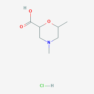 molecular formula C7H14ClNO3 B2460726 4,6-Dimethylmorpholine-2-carboxylic acid hydrochloride CAS No. 1955539-87-3