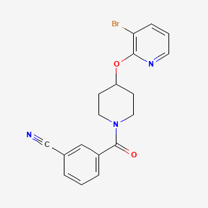 molecular formula C18H16BrN3O2 B2460732 3-(4-((3-Bromopyridin-2-yl)oxy)piperidine-1-carbonyl)benzonitrile CAS No. 1448027-80-2