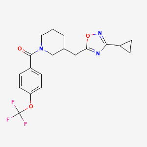 molecular formula C19H20F3N3O3 B2460737 (3-((3-Cyclopropyl-1,2,4-oxadiazol-5-yl)methyl)piperidin-1-yl)(4-(trifluoromethoxy)phenyl)methanone CAS No. 1705879-58-8