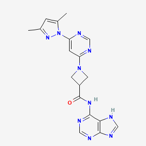 molecular formula C18H18N10O B2460739 1-(6-(3,5-二甲基-1H-吡唑-1-基)嘧啶-4-基)-N-(9H-嘌呤-6-基)氮杂环丁烷-3-甲酰胺 CAS No. 2034582-94-8