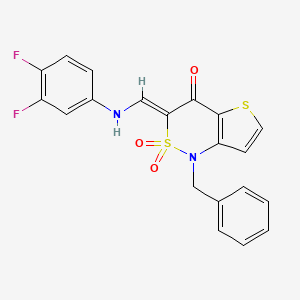 molecular formula C20H14F2N2O3S2 B2460740 (3Z)-1-benzyl-3-{[(3,4-difluorophenyl)amino]methylene}-1H-thieno[3,2-c][1,2]thiazin-4(3H)-one 2,2-dioxide CAS No. 894671-34-2
