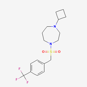 molecular formula C17H23F3N2O2S B2460746 1-Cyclobutyl-4-((4-(trifluoromethyl)benzyl)sulfonyl)-1,4-diazepane CAS No. 2320822-28-2