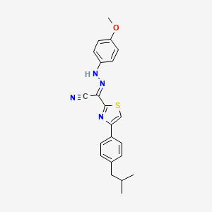 molecular formula C22H22N4OS B2460749 (2E)-N-(4-methoxyanilino)-4-[4-(2-methylpropyl)phenyl]-1,3-thiazole-2-carboximidoyl cyanide CAS No. 477189-13-2