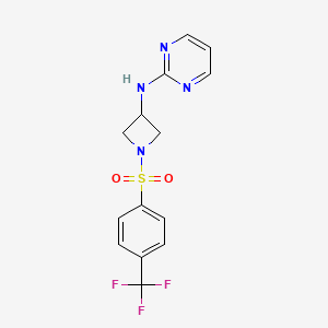 molecular formula C14H13F3N4O2S B2460752 N-(1-((4-(trifluoromethyl)phenyl)sulfonyl)azetidin-3-yl)pyrimidin-2-amine CAS No. 2034607-89-9