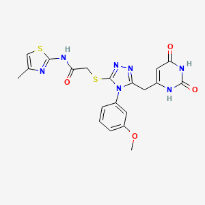 molecular formula C20H19N7O4S2 B2460777 2-((5-((2,6-dioxo-1,2,3,6-tetrahydropyrimidin-4-yl)methyl)-4-(3-methoxyphenyl)-4H-1,2,4-triazol-3-yl)thio)-N-(4-methylthiazol-2-yl)acetamide CAS No. 852049-10-6