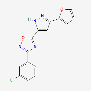 molecular formula C15H9ClN4O2 B2460785 3-(3-chlorophenyl)-5-[3-(furan-2-yl)-1H-pyrazol-5-yl]-1,2,4-oxadiazole CAS No. 1187360-65-1