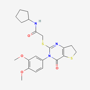 molecular formula C21H25N3O4S2 B2460788 N-环戊基-2-((3-(3,4-二甲氧基苯基)-4-氧代-3,4,6,7-四氢噻吩并[3,2-d]嘧啶-2-基)硫代)乙酰胺 CAS No. 877655-97-5
