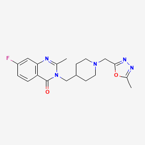 molecular formula C19H22FN5O2 B2460816 7-Fluoro-2-methyl-3-[[1-[(5-methyl-1,3,4-oxadiazol-2-yl)methyl]piperidin-4-yl]methyl]quinazolin-4-one CAS No. 2415464-13-8