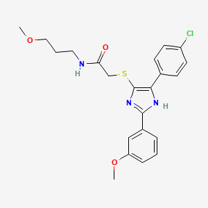 molecular formula C22H24ClN3O3S B2460827 2-((5-(4-氯苯基)-2-(3-甲氧基苯基)-1H-咪唑-4-基)硫代)-N-(3-甲氧基丙基)乙酰胺 CAS No. 901241-67-6