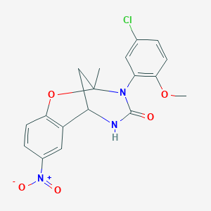 molecular formula C18H16ClN3O5 B2460831 3-(5-chloro-2-methoxyphenyl)-2-methyl-8-nitro-5,6-dihydro-2H-2,6-methanobenzo[g][1,3,5]oxadiazocin-4(3H)-one CAS No. 866346-29-4