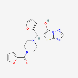 molecular formula C19H19N5O4S B2460834 Furan-2-yl(4-(furan-2-yl(6-hydroxy-2-methylthiazolo[3,2-b][1,2,4]triazol-5-yl)methyl)piperazin-1-yl)methanone CAS No. 851970-11-1