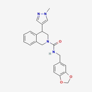 molecular formula C22H22N4O3 B2460847 N-(苯并[d][1,3]二氧杂环-5-基甲基)-4-(1-甲基-1H-吡唑-4-基)-3,4-二氢异喹啉-2(1H)-甲酰胺 CAS No. 2034338-58-2