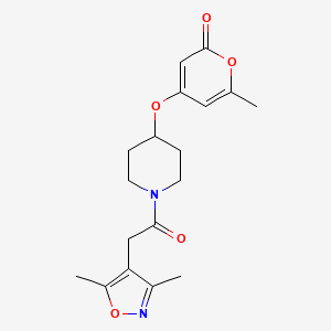 molecular formula C18H22N2O5 B2460865 4-((1-(2-(3,5-dimethylisoxazol-4-yl)acetyl)piperidin-4-yl)oxy)-6-methyl-2H-pyran-2-one CAS No. 1798679-47-6