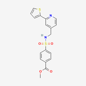 molecular formula C18H16N2O4S2 B2460868 methyl 4-(N-((2-(thiophen-2-yl)pyridin-4-yl)methyl)sulfamoyl)benzoate CAS No. 2034340-38-8