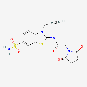 molecular formula C16H14N4O5S2 B2460892 (Z)-2-(2,5-dioxopyrrolidin-1-yl)-N-(3-(prop-2-yn-1-yl)-6-sulfamoylbenzo[d]thiazol-2(3H)-ylidene)acetamide CAS No. 1164484-77-8