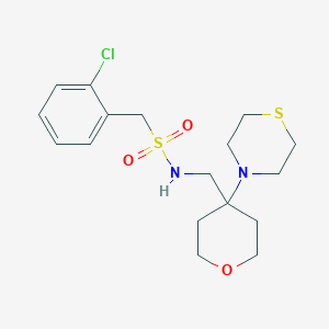 molecular formula C17H25ClN2O3S2 B2460903 1-(2-Chlorophenyl)-N-[(4-thiomorpholin-4-yloxan-4-yl)methyl]methanesulfonamide CAS No. 2415535-24-7