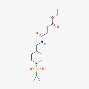 molecular formula C15H26N2O5S B2460913 Ethyl 4-(((1-(cyclopropylsulfonyl)piperidin-4-yl)methyl)amino)-4-oxobutanoate CAS No. 1235617-08-9