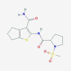 molecular formula C14H19N3O4S2 B2460927 N-(3-氨基甲酰基-5,6-二氢-4H-环戊[b]噻吩-2-基)-1-(甲基磺酰基)吡咯烷-2-甲酰胺 CAS No. 1323105-73-2