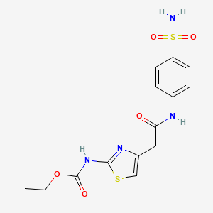 molecular formula C14H16N4O5S2 B2460935 Ethyl (4-(2-oxo-2-((4-sulfamoylphenyl)amino)ethyl)thiazol-2-yl)carbamate CAS No. 953201-47-3