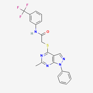 molecular formula C21H16F3N5OS B2460939 2-((6-methyl-1-phenyl-1H-pyrazolo[3,4-d]pyrimidin-4-yl)thio)-N-(3-(trifluoromethyl)phenyl)acetamide CAS No. 307324-58-9