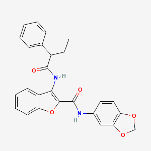 molecular formula C26H22N2O5 B2461013 N-(苯并[d][1,3]二氧杂环-5-基)-3-(2-苯基丁酰胺)苯并呋喃-2-甲酰胺 CAS No. 888463-36-3