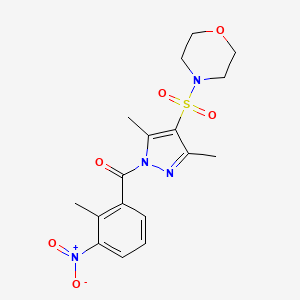 molecular formula C17H20N4O6S B2461016 (3,5-dimethyl-4-(morpholinosulfonyl)-1H-pyrazol-1-yl)(2-methyl-3-nitrophenyl)methanone CAS No. 959518-27-5