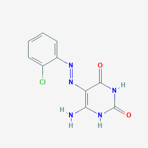 molecular formula C10H8ClN5O2 B2461038 (5E)-5-[2-(2-クロロフェニル)ヒドラジン-1-イリデン]-2-ヒドロキシ-6-イミノ-3,4,5,6-テトラヒドロピリミジン-4-オン CAS No. 326912-29-2