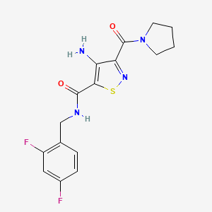 molecular formula C16H16F2N4O2S B2461053 4-amino-N-(2,4-difluorobenzyl)-3-(pyrrolidine-1-carbonyl)isothiazole-5-carboxamide CAS No. 1286698-25-6