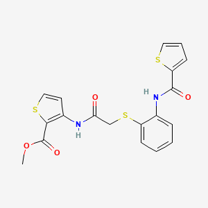 molecular formula C19H16N2O4S3 B2461116 Methyl 3-[[2-[2-(thiophene-2-carbonylamino)phenyl]sulfanylacetyl]amino]thiophene-2-carboxylate CAS No. 477887-58-4