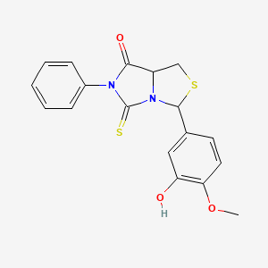 molecular formula C18H16N2O3S2 B2461118 3-(3-hydroxy-4-methoxyphenyl)-6-phenyl-5-thioxotetrahydroimidazo[1,5-c]thiazol-7(3H)-one CAS No. 1008035-94-6