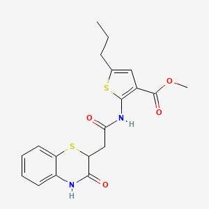 molecular formula C19H20N2O4S2 B2461125 methyl 2-{[(3-oxo-3,4-dihydro-2H-1,4-benzothiazin-2-yl)acetyl]amino}-5-propylthiophene-3-carboxylate CAS No. 1017661-65-2
