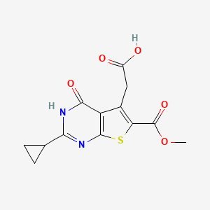 molecular formula C13H12N2O5S B2461131 2-[2-cyclopropyl-6-(methoxycarbonyl)-4-oxo-3H,4H-thieno[2,3-d]pyrimidin-5-yl]acetic acid CAS No. 863763-66-0