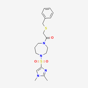 molecular formula C19H26N4O3S2 B2461135 2-(benzylthio)-1-(4-((1,2-dimethyl-1H-imidazol-4-yl)sulfonyl)-1,4-diazepan-1-yl)ethanone CAS No. 1903092-02-3