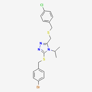 molecular formula C20H21BrClN3S2 B2461162 3-[(4-bromobenzyl)sulfanyl]-5-{[(4-chlorobenzyl)sulfanyl]methyl}-4-isopropyl-4H-1,2,4-triazole CAS No. 344268-27-5