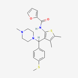 molecular formula C24H29N3O2S2 B2461187 N-[4,5-dimethyl-3-[(4-methylpiperazin-1-yl)-(4-methylsulfanylphenyl)methyl]thiophen-2-yl]furan-2-carboxamide CAS No. 622802-02-2