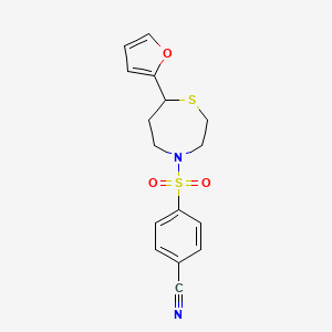 molecular formula C16H16N2O3S2 B2461198 4-((7-(Furan-2-yl)-1,4-thiazepan-4-yl)sulfonyl)benzonitrile CAS No. 1704559-17-0