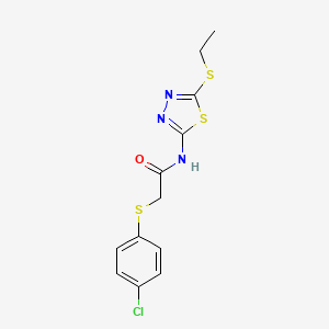 molecular formula C12H12ClN3OS3 B2461200 2-((4-chlorophenyl)thio)-N-(5-(ethylthio)-1,3,4-thiadiazol-2-yl)acetamide CAS No. 394233-09-1