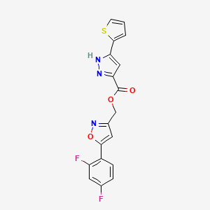 molecular formula C18H11F2N3O3S B2461203 (5-(2,4-difluorophenyl)isoxazol-3-yl)methyl 3-(thiophen-2-yl)-1H-pyrazole-5-carboxylate CAS No. 1299484-73-3