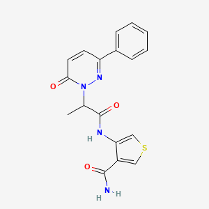 molecular formula C18H16N4O3S B2461225 4-[2-(6-Oxo-3-phenyl-1,6-dihydropyridazin-1-yl)propanamido]thiophene-3-carboxamide CAS No. 2097891-73-9