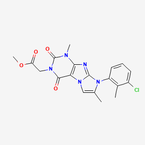 molecular formula C19H18ClN5O4 B2461227 methyl 2-(8-(3-chloro-2-methylphenyl)-1,7-dimethyl-2,4-dioxo-1H-imidazo[2,1-f]purin-3(2H,4H,8H)-yl)acetate CAS No. 887467-59-6