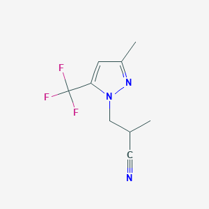 molecular formula C9H10F3N3 B2461235 2-methyl-3-[3-methyl-5-(trifluoromethyl)-1H-pyrazol-1-yl]propanenitrile CAS No. 1006352-92-6