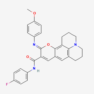 molecular formula C29H26FN3O3 B2461239 (11Z)-N-(4-fluorophenyl)-11-[(4-methoxyphenyl)imino]-2,3,6,7-tetrahydro-1H,5H,11H-pyrano[2,3-f]pyrido[3,2,1-ij]quinoline-10-carboxamide CAS No. 1321672-43-8