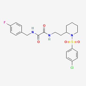 molecular formula C22H25ClFN3O4S B2461243 N1-(2-(1-((4-chlorophenyl)sulfonyl)piperidin-2-yl)ethyl)-N2-(4-fluorobenzyl)oxalamide CAS No. 898406-56-9
