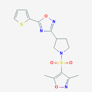 molecular formula C15H16N4O4S2 B2461260 3-(1-((3,5-Dimethylisoxazol-4-yl)sulfonyl)pyrrolidin-3-yl)-5-(thiophen-2-yl)-1,2,4-oxadiazole CAS No. 2034320-29-9