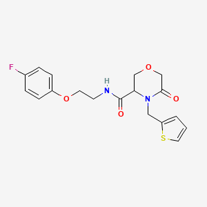 molecular formula C18H19FN2O4S B2461263 N-(2-(4-fluorophenoxy)ethyl)-5-oxo-4-(thiophen-2-ylmethyl)morpholine-3-carboxamide CAS No. 1421445-00-2